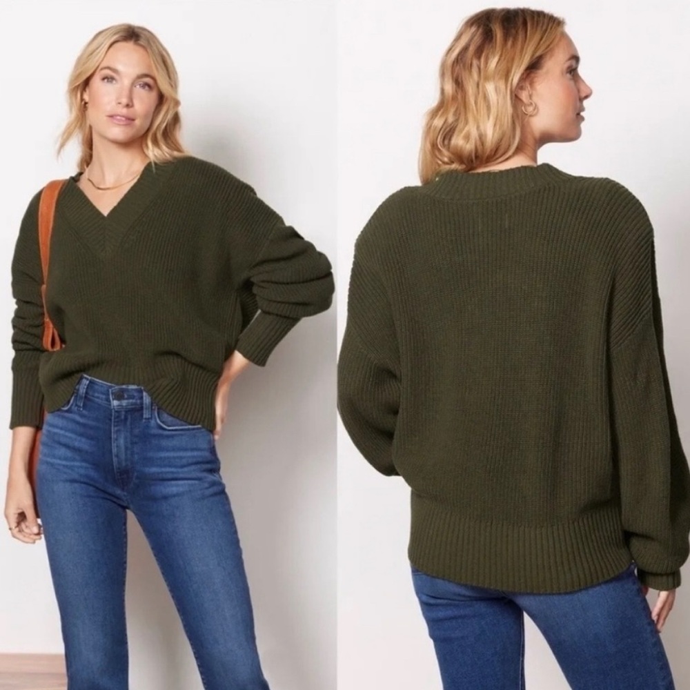 PISTOLA Camille Strong Shoulder Sweater V Neck Olive